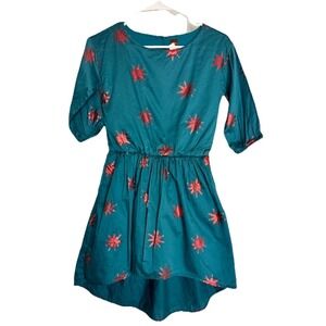 Tea Collection Girls Dress Size 10 Teal Red Star Print Cotton High Low Hem Party